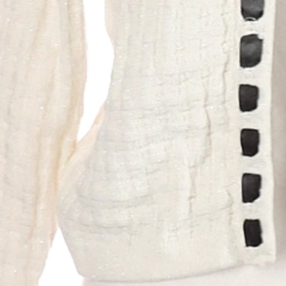 🦓 Stunning White & Silver Metallic Cardigan with Black Satin Ribbon Trim - M - Picture 3 of 8